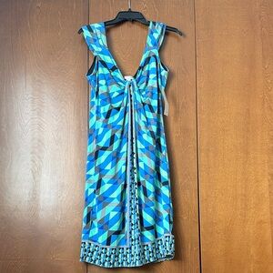 London Style Collection NWT Geometric Blue Sleeveless Dress Vacation Sz Lg NWT